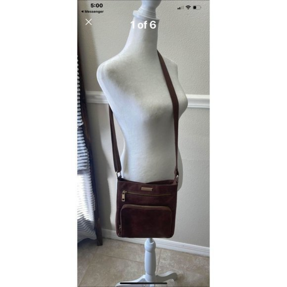 ESTALON LADIES BROWN LEATHER CROSSBODY BAG WITH ADJUSTABLE STRAP EUC A-202